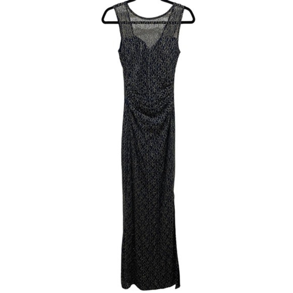 Lipsy London Navy Blue & Gold Lace Bodycon Evening Gown 4